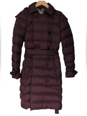 Burberry Ashwick Long Puffer Coat Premium Down Size XS Button And Belt Checked